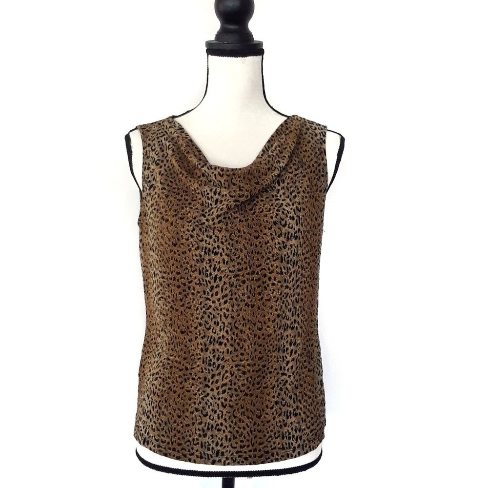 French Laundry Leopard Print Cowl Neck Sleeveless Blouse Size M